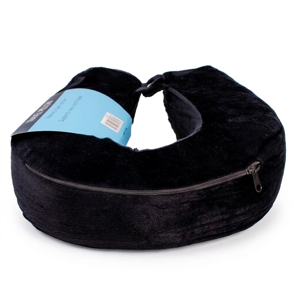 Memory Foam Travel Pillow 30×30×9 — Black